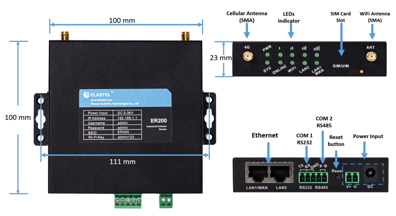 ER200 Compact Industrial Cellular Router, Cellular modem- Elastel